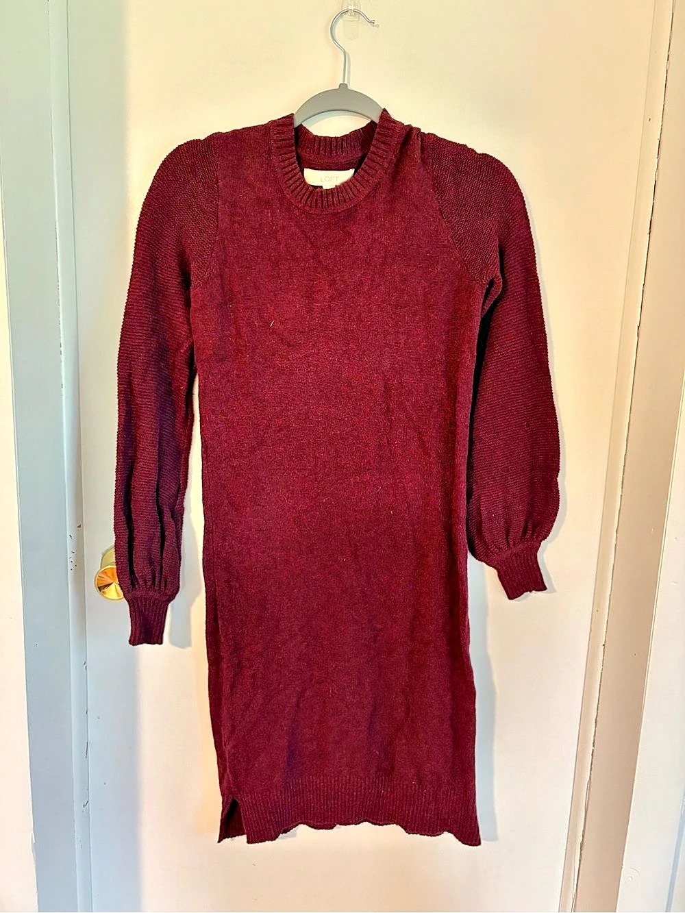 LOFT Textured Stitch Sweater Dress Burgundy XS